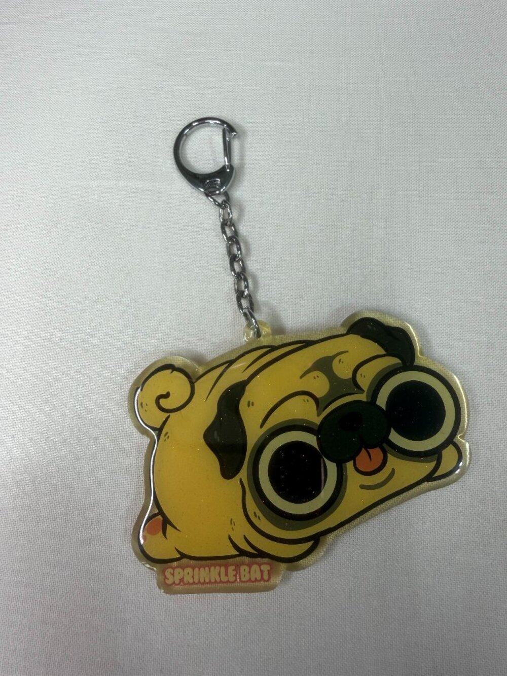Sprinkle Bat Pug Acrylic Keychain Charm Yellow Dog Bag Clip